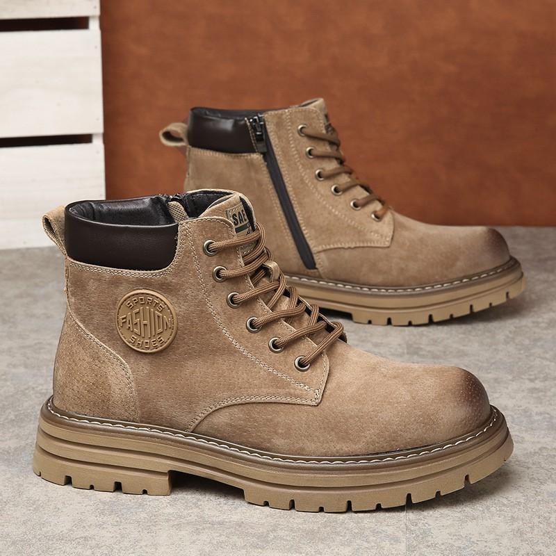Mens Genuine Leather Martin Boots Winter Warm Lined Thick Sole Slip Resistant Casual Workwear Yellow Brown