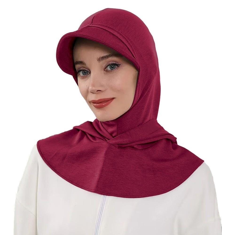 Sun Protection Sun Hat with Hood Solid Color Hijab Baseball Cap Turban Cap Outdoor Activities