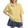 Camisa Polo Casual para Mujer de Corte Holgado con Mangas Cortas, Ligera, con Patrón de Rayas, Top de Verano con Cuello Clásico y Tapeta de Botones