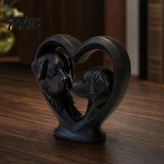 Dog Shaped Home Decoration 3D Printed Bernard Heart-Shaped Sculpture, Hollow Heart Silhouette Animal Statue with Matte Black Sculpture Finish,