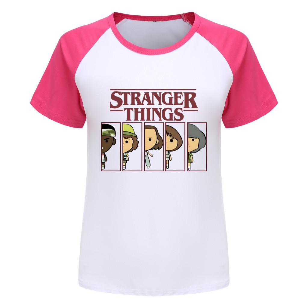 5248 Koszulka z krótkim rękawem raglanowym dla chłopców i dziewcząt z nadrukiem Stranger