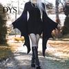 V-neck Dress Women Halloween Lace-up Slim Fit Irregular Ruffle Cuff Bell Sleeves Retro Hollow Out Round Neck Solid Color Vampires Cosplay Performance