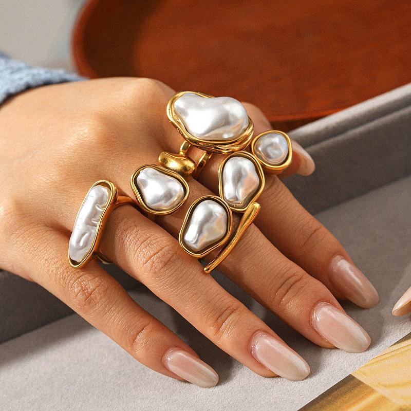 Luxus Barock Imitation Perle Verstellbare Ringe für Damen Mode Metall Tropfen Nischen Design Zeigefinger Ring Party Schmuck