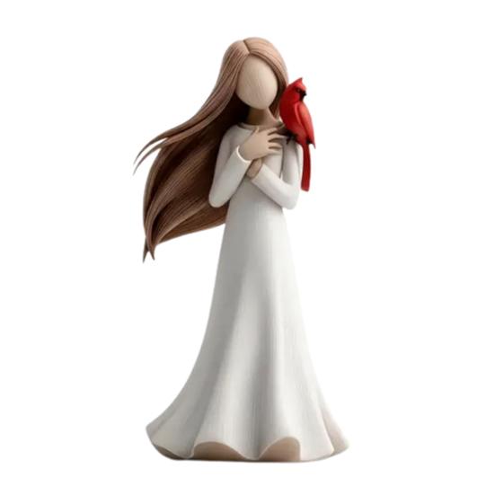 

Figure Statue Girl Red Bird Decorative Figurine Smooth Texture Healing Aesthetic Design Home Desktop Ornament білий