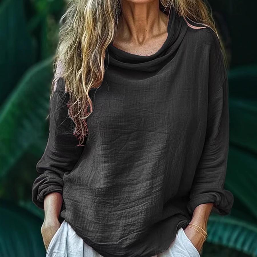 Spring New Women's Casual Loose Fashion Long Sleeve Solid Pile Knit Turtleneck Ruffled Top