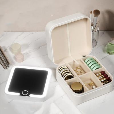 Portable Jewelry Box with Mirror Detachable Divided Necklace Tray  Valentine's Day Gift