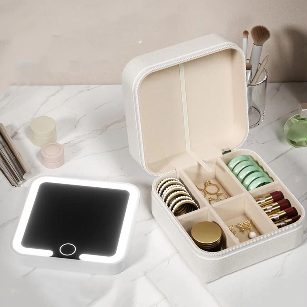 Portable Jewelry Box with Mirror Detachable Divided Necklace Tray Valentine's Day Gift