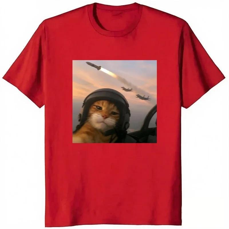 Summer Fun Battle Pilot Cat Face Meme Printed TShirt Fashionable And Unique Street Trend Unisexs ShortSleeved TShirt Y2k
