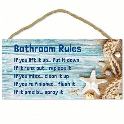 1pc Bathroom Beach Shell Wooden Listing Bathroom Rules Women's Shop Decor Girl Personality Decor Wall Listing Holiday Decor Supplies