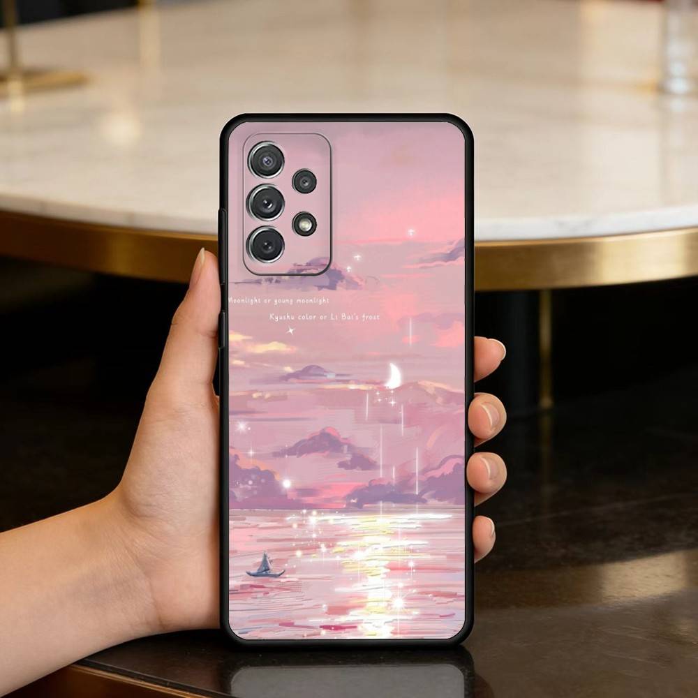 Night Water Dream Art Soft Silicone Black Cover Phone Case For Samsung Galaxy A73,A72,A71,A70,A53,A52,A51