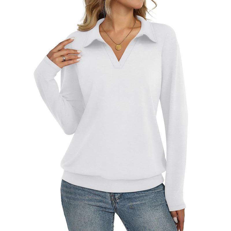 

Autumn and winter new knitted v-neck solid color long-sleeved fashion casual simple loose top women XXL білий