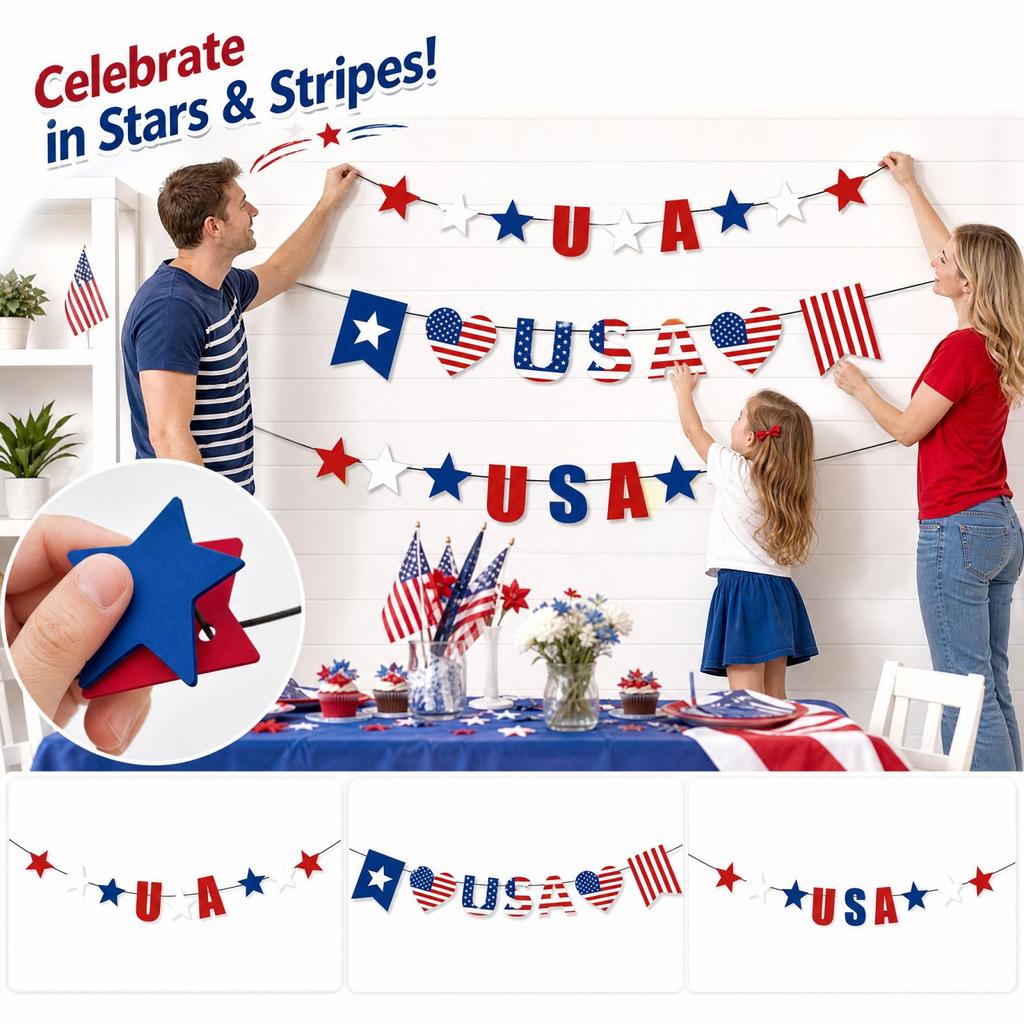 Independence Day Party Decoration Bunting Banners and Flags for Outdoor Indoor Celebration