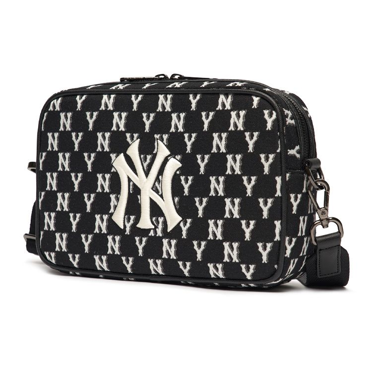 MLB Monogram Series NY Yankees Vintage Floral Print Letter Logo Polyester Camera Bag Crossbody Shoulder Bag Unisex Bags Black 3ACRM012N-50BKS