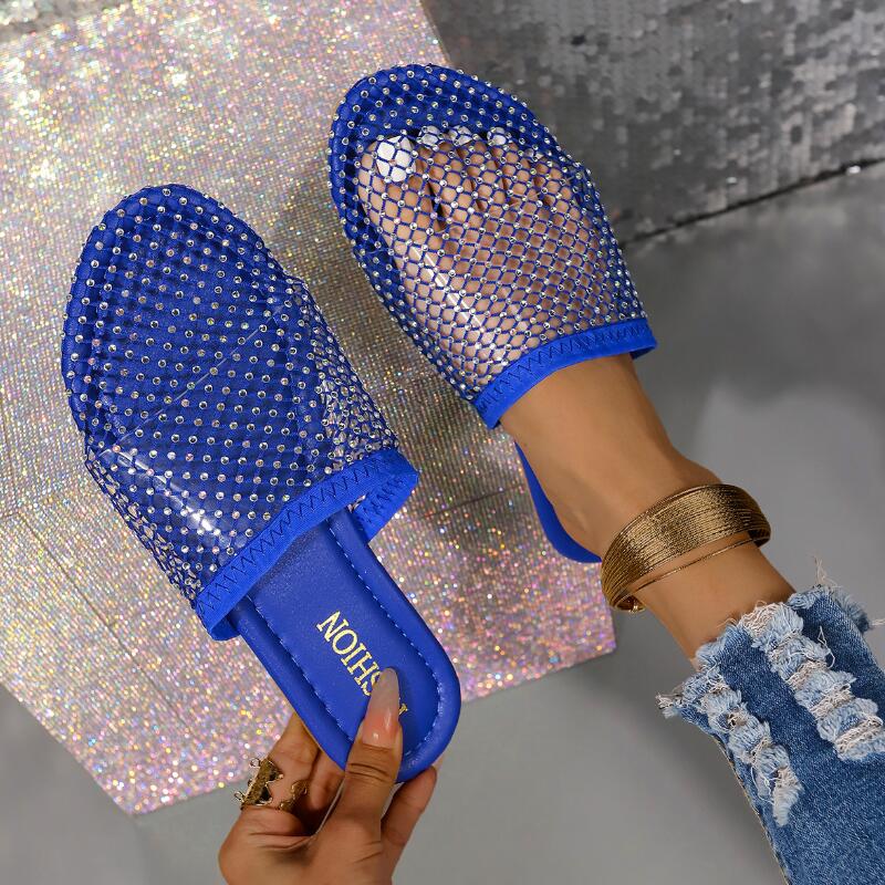 Women Slippers 2026 Summer New Women Round Head Sandals Hot Water Diamond Flats Home Slippers Slides Women Zapatos De Mujer