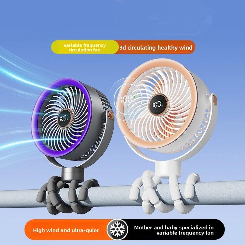 Intelligent Digital Display Octopus Stroller Fan USB Charging Rechargeable Fan for Desktop Use