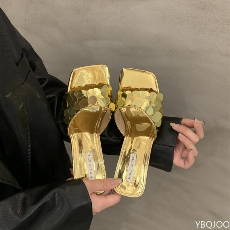 Fashion Women's Cool Slippers New High-end Commuting High-heeled Sequined Fish Mouth Summer Luxury Sandals for Women Zapatos De Mujer