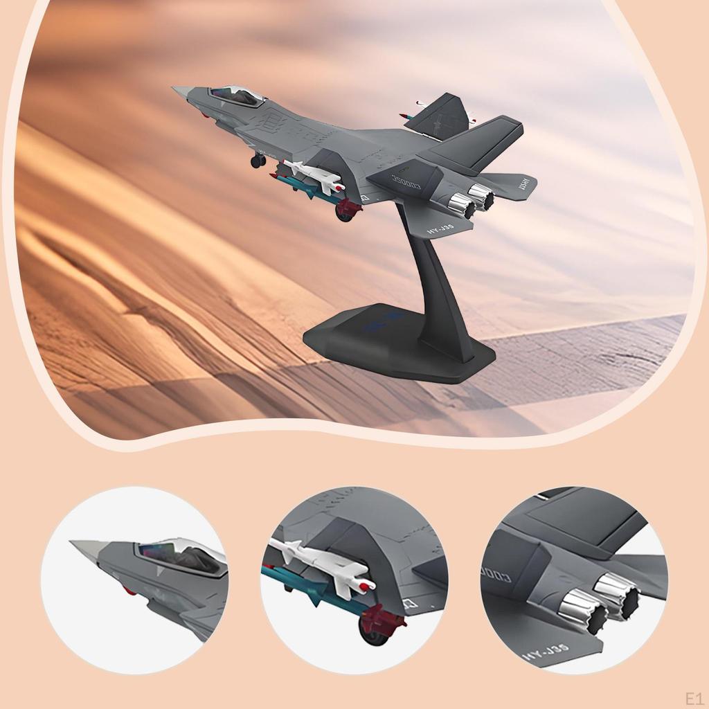 1:100 J35 Aircraft Fighter Model Stimulated Airplane with Display Base for Bookshelf