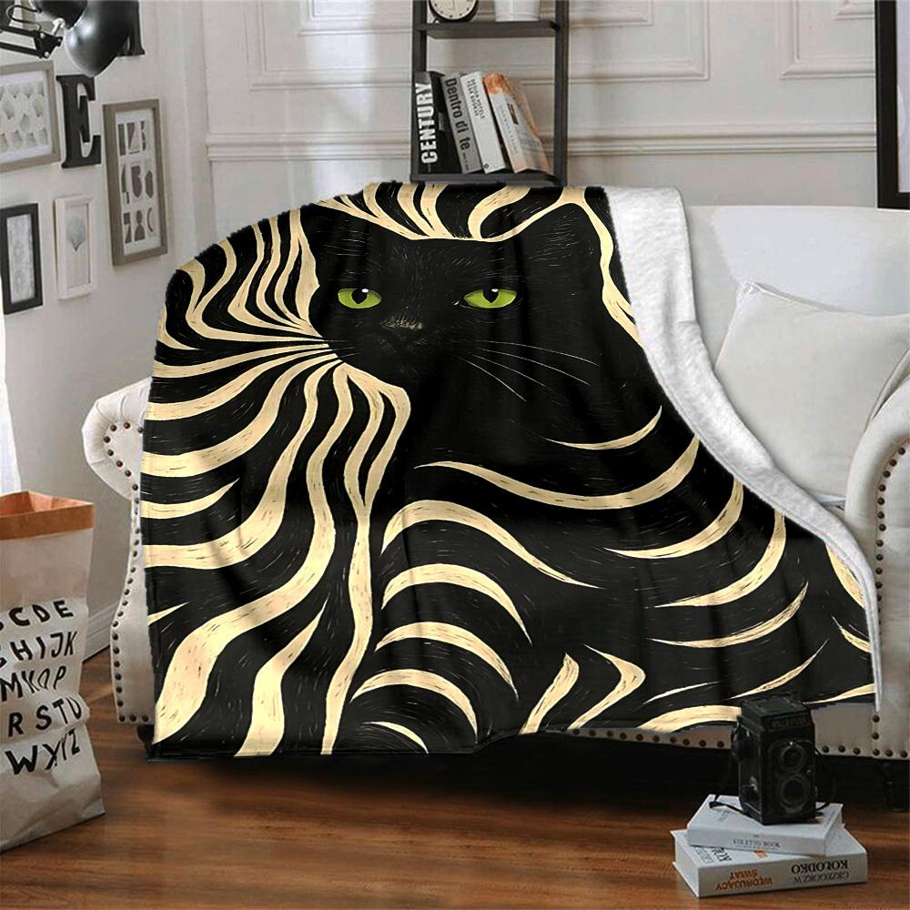 1pc Cat Stripes Print Blanket Lightweight Flannel Throw Blanket For Sofa, Bed, Living Room, Office, Outdoor Travel, Camping