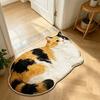 2D Printed Cat Shape Floor Mat Crystal Velvet Bedside Carpet Animal Area Rug  Bathroom Floor