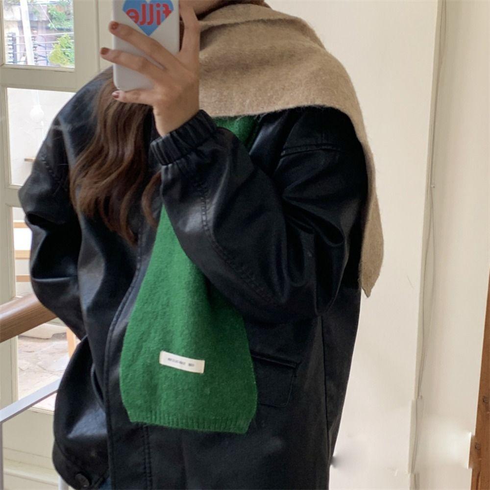 Large Winter Warm Color Contrast Scarf Women's Wool Elastic Knitting Thickned Shawl Fashion Clothing Matching Supplies