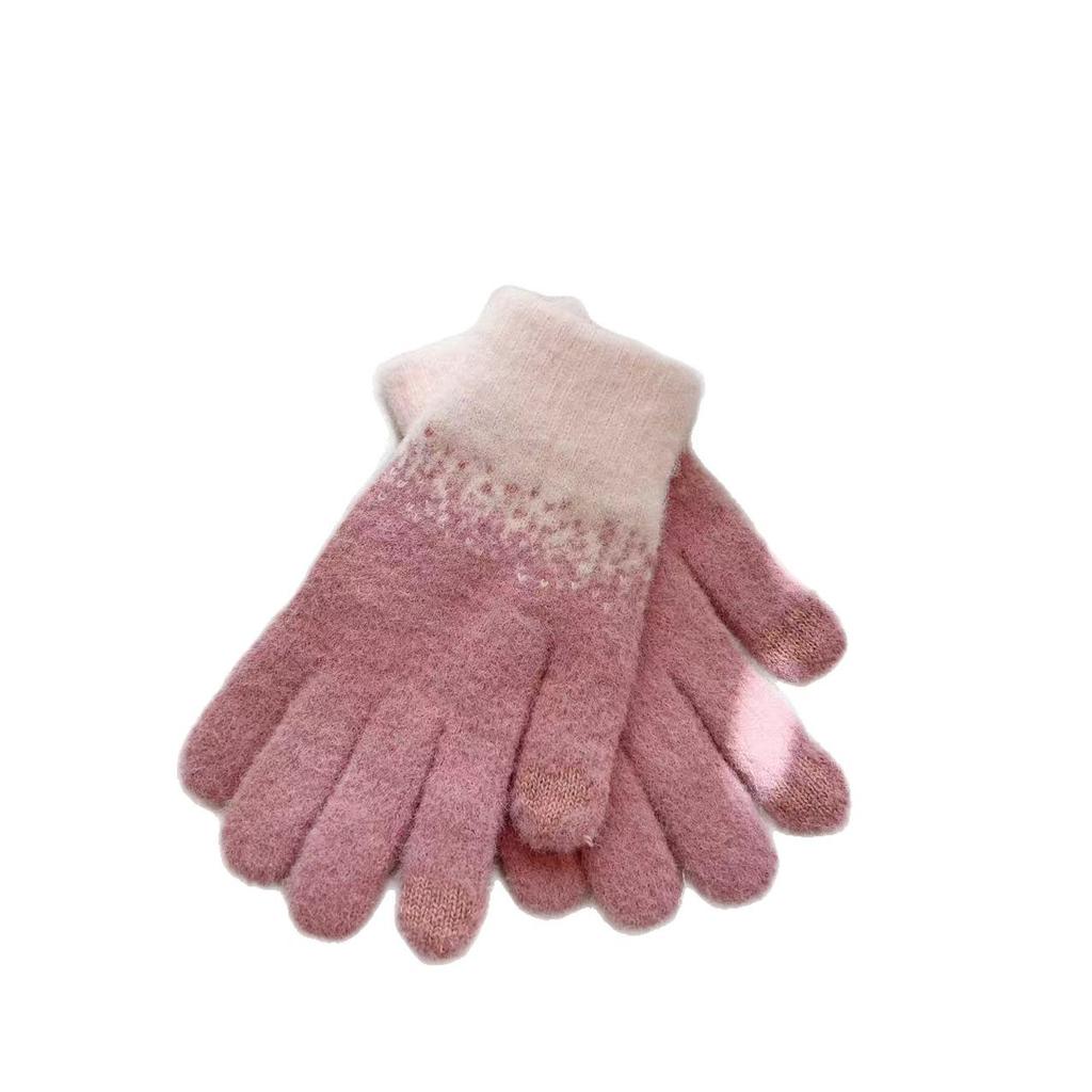 Damskie zimowe dzianinowe rękawiczki z ekranem dotykowym - Grube, ciepłe, podszyte welurem, w stylu świątecznym
