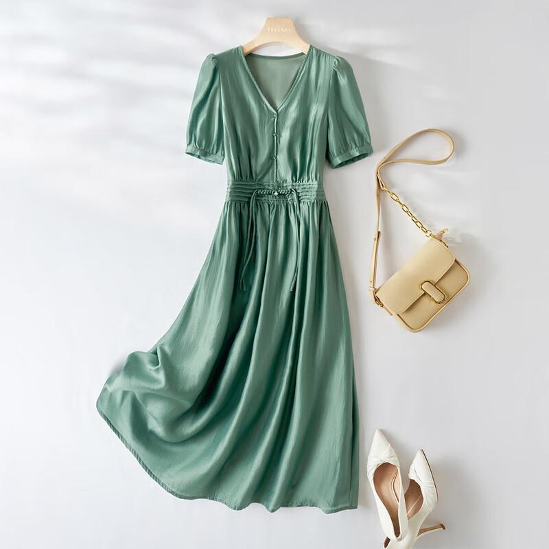 

IHIMI Women s Tencel Chinese Style V-neck Maxi Dress S