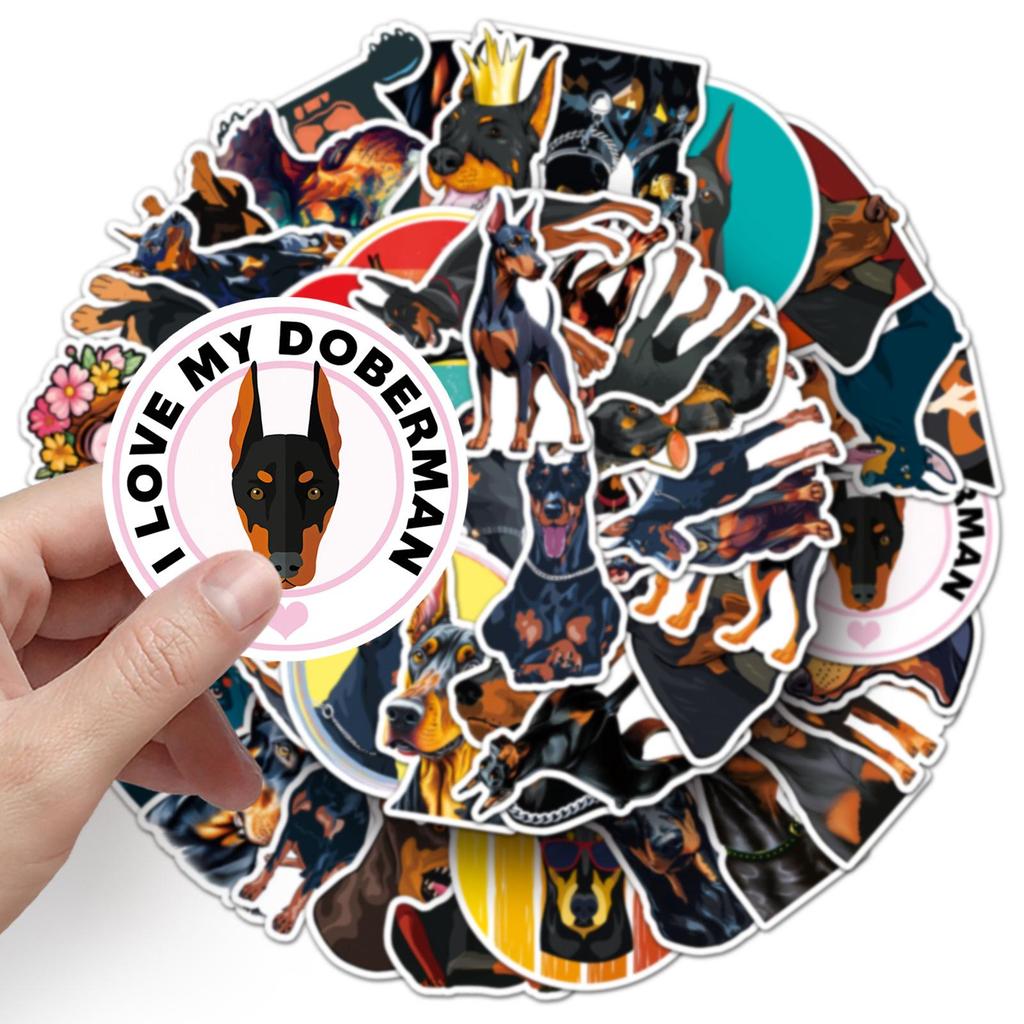 50pcs Cute Doberman Dog Stickers - Cartoon Animals, Pets, Waterproof Decoration for Thermos, Cups, Journals.