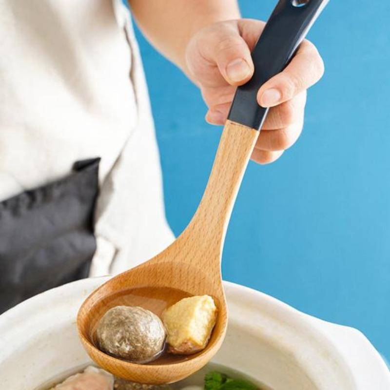 Wooden Spatula Soup Spoon with Ergonomic Handle Non-Slip Heat-Resistant Stir-Fry Pan Spatula Rice Spoon