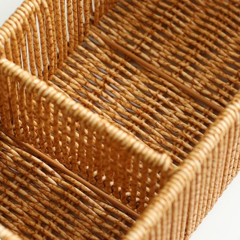 Sturdy Handwoven Storage Box Divided Sections Living Room Desktop Organization