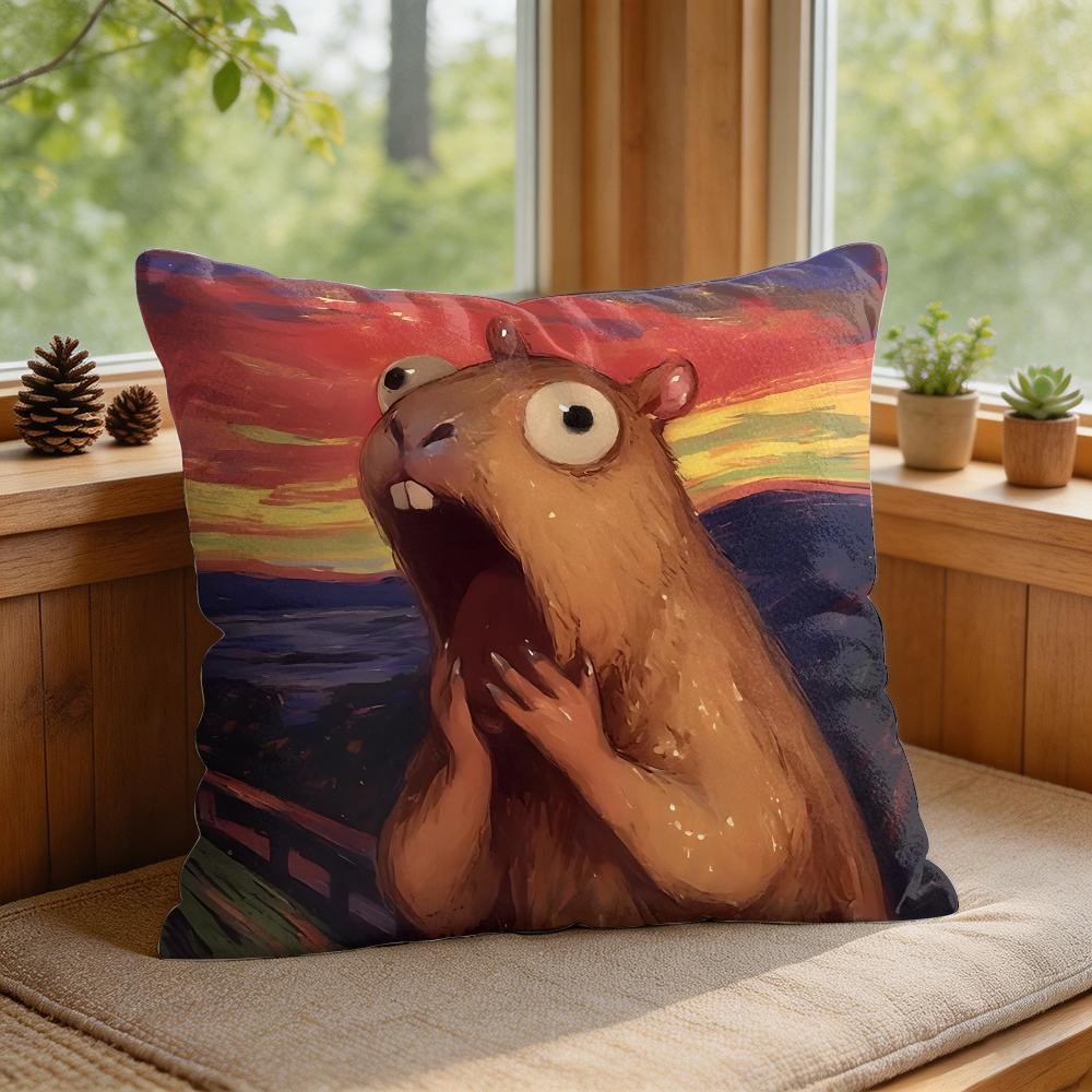 Shout Art Funny Animals Cushion Cover Silky Short Plush Invisible Zipper Dustproof Sofa Pillow Case For Home Decor