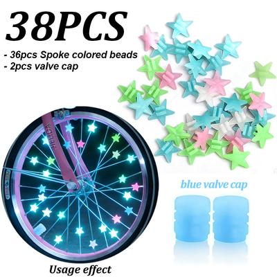 38Pcs Glow-in-the-Dark Spoke Beads & Valve Caps, Night Riding Star Wheel Nipples, Bike Wheel Decoration, Cyclist Holiday Gift