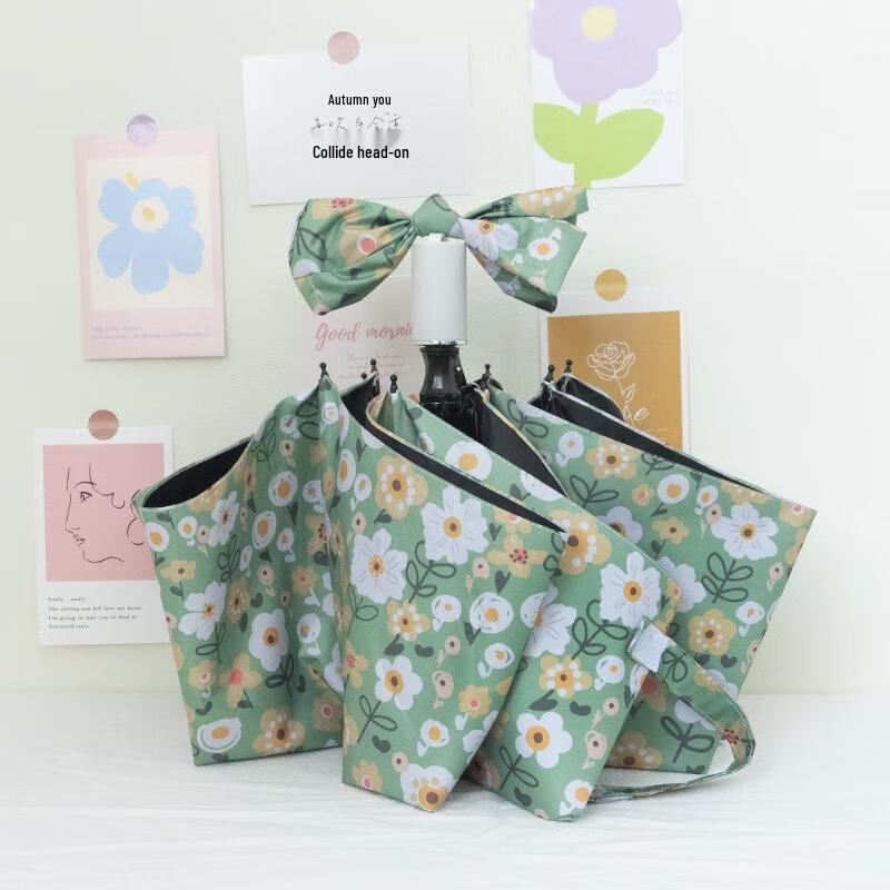 HANDUNYOU French Style Oil Painting Floral All-Weather Folding Umbrella