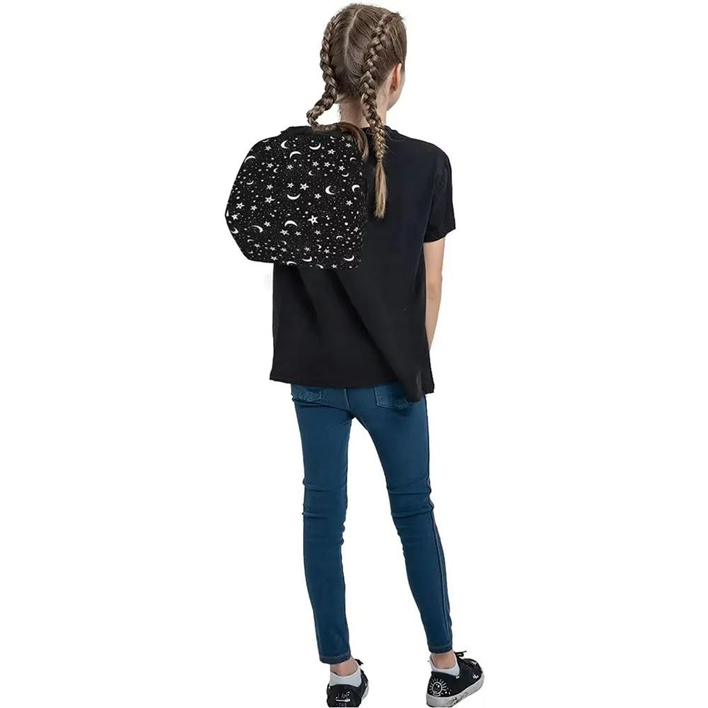 Stars Moon Black Lunch Bag Insulated Tote Cooler for Women Kids Girls, Small Lunch Box Reusable Freezable Aesthetic Bag