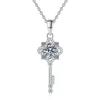 European & American Four-Leaf Clover Key Pendant Necklace with 1-Carat Eight Hearts & Arrows Gem - Women's Jewelry Gift