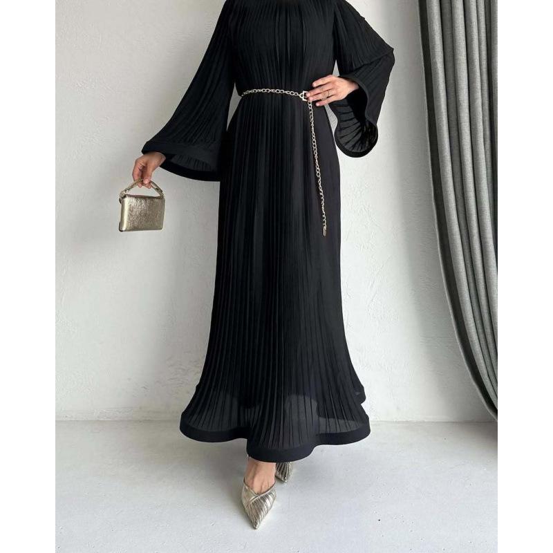 2025 Sommer Europäisches & Amerikanisches Muslimisches Falten-Locker-Einfarbiges Modekleid