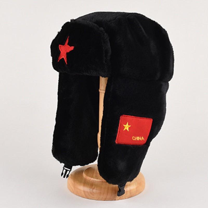 Warm Fleece Hat Women Men Winter Outdoor Cycling Windproof Ear Protection Cap With Red Star Design