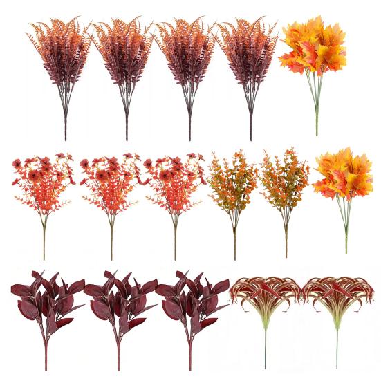 

Искусственные осенние цветы Устойчивые к УФ-лучам Искусственные фиалки Веточки с кленовыми листьями Оранжевые Реалистичные искусственные растения для осени Дня благодарения Домашнее Внутреннее Наружное Украшение 16pcs