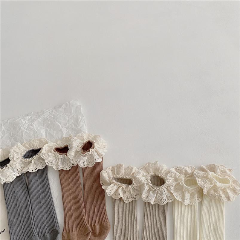 0-8T Kids Socks Spring Fall Cotton Ribbed Girls Knee High Socks for Toddler Girls Boots Sock Retro Wide Lace Tube Socks for Baby