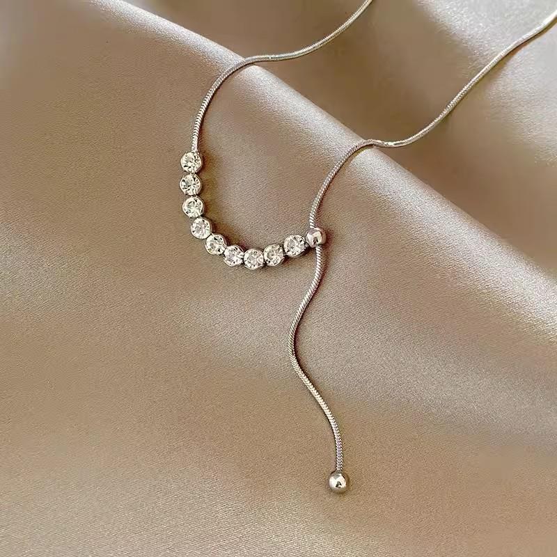 Silver zircon necklace light luxury niche pendant accessories hip hop fashion sweater chain