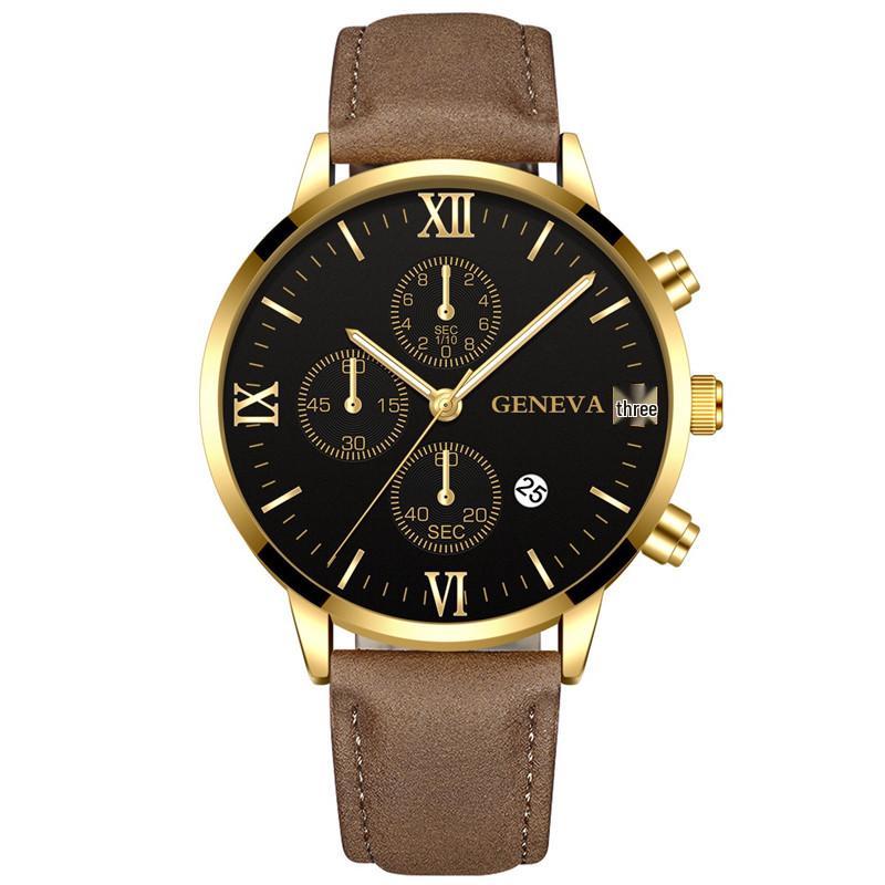 High-demand Men’s Geneva Quartz Watch – New Business & Casual Style with Calendar and Leather Strap.