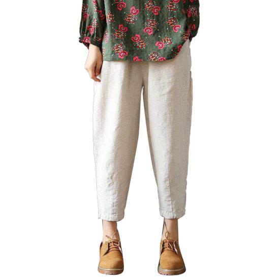 

Women Spring High Waist Solid Color Pockets Loose Trousers Ninth Harem Pants XXXXL білий