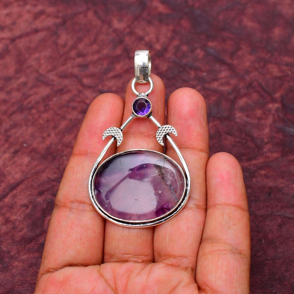 Amethyst Edelstein Anhänger Edelstein : 925er Sterlingsilber Handgefertigter Schmuck Anhänger