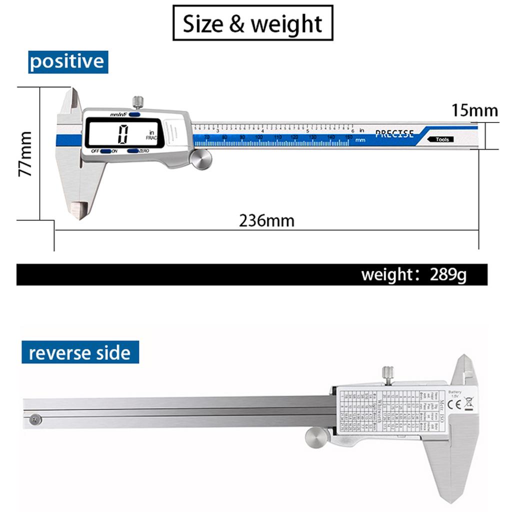 Electronic Digital Caliper Stainless Steel Slide Caliper Measuring Tool Electronic Micrometer Caliper with Large LCD