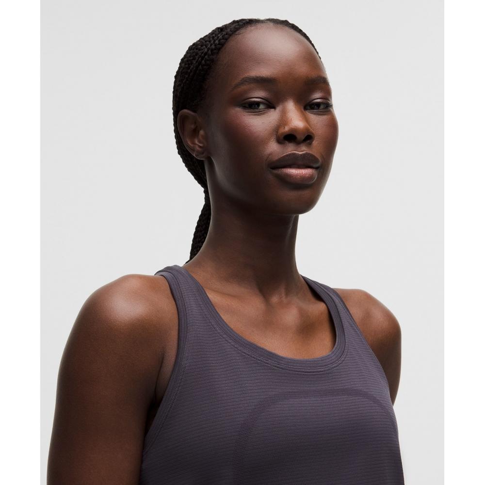 Lululemon Swiftly Tech Racerback Tank Top 2.0  Waist Length Spandex Stripe Atmospheric Purple Coal