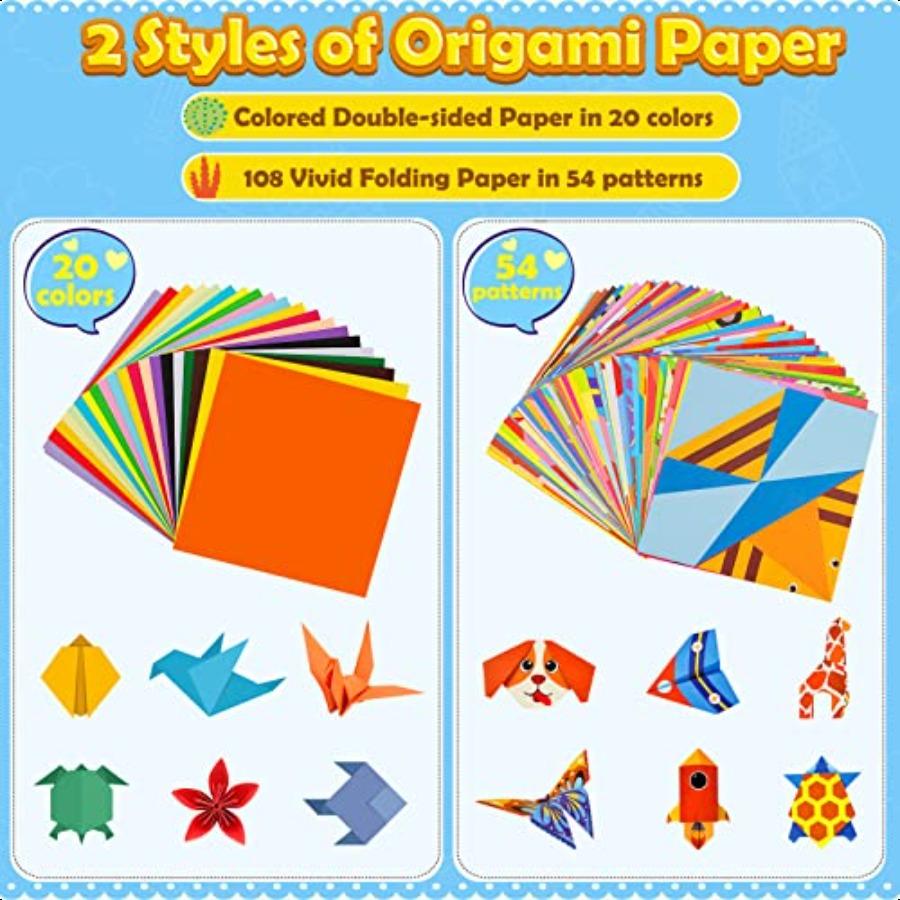 Aigybobo Origami Paper Set 308PCS Craft Paper Kit with Instructional Book for Girls Age 6 7 8 9 10 11 12 Art Projects Plies for