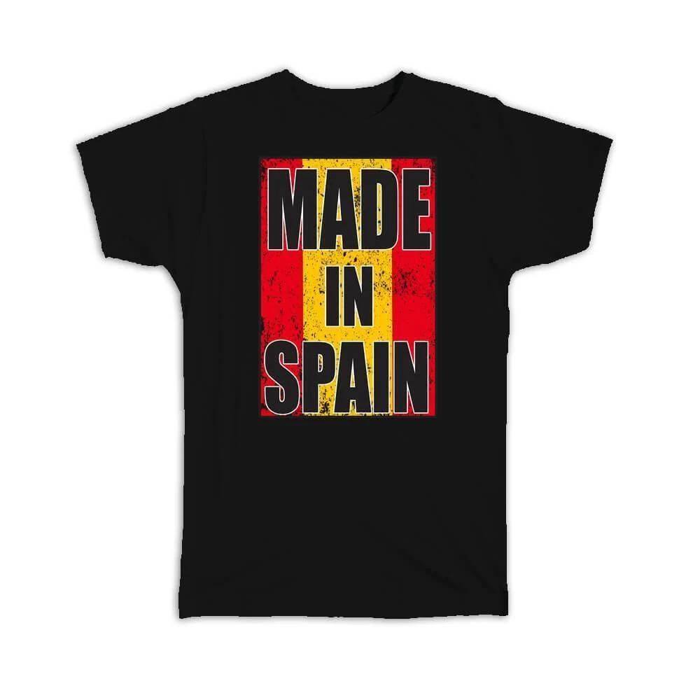 Gift T-Shirt : Made In Spain Flag Retro Artistic Spanish Expat Country S