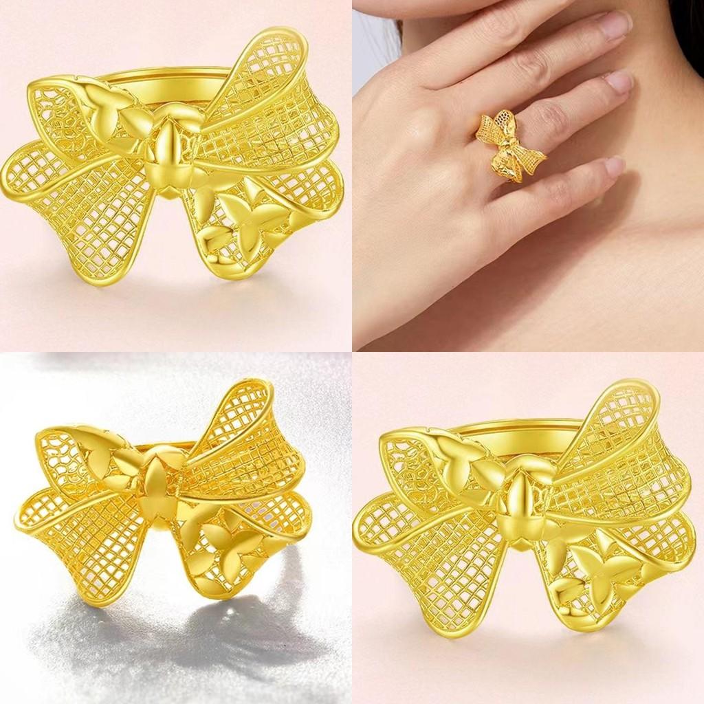 Trendy Gold Plated Butterfly Ring For Women Featuring Adjustable Floral Style