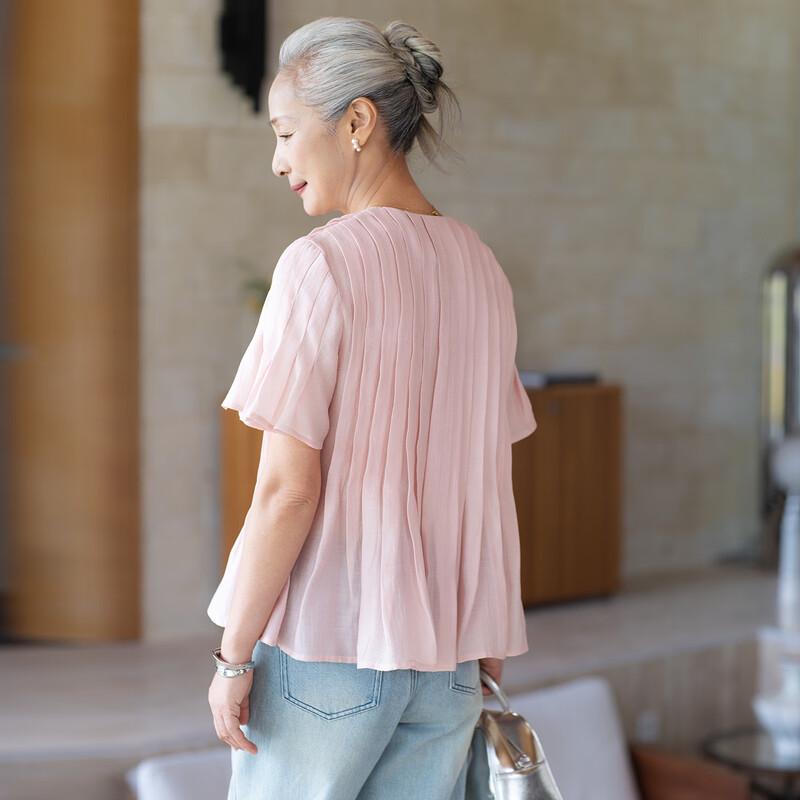 Mid-Aged Women's Lyocell Blend Short Sleeve Blouse