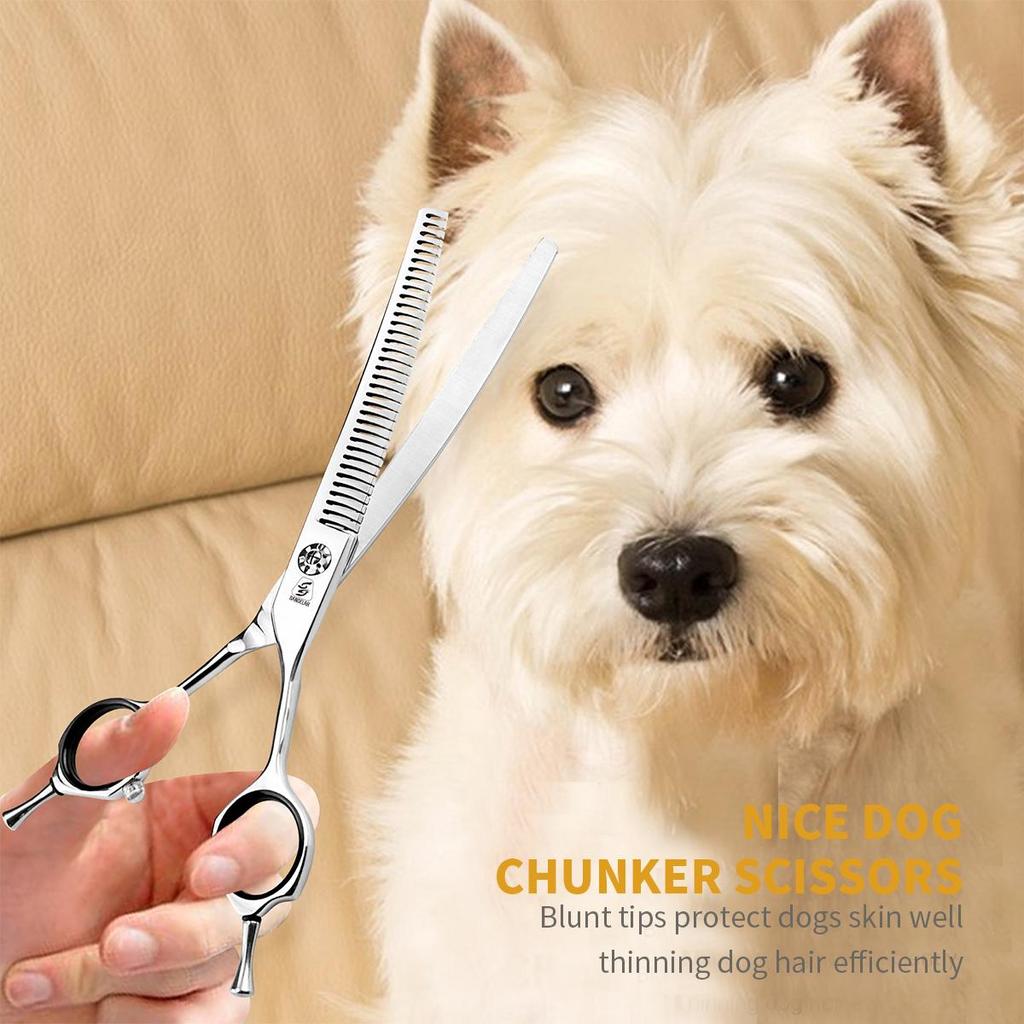 Sangelar 7 inch Professional Top Grade Japan 440C Fishbone Pet Thinning Scissors Dog Grooming Tools Super Steel Pet Hair Scissors Tools