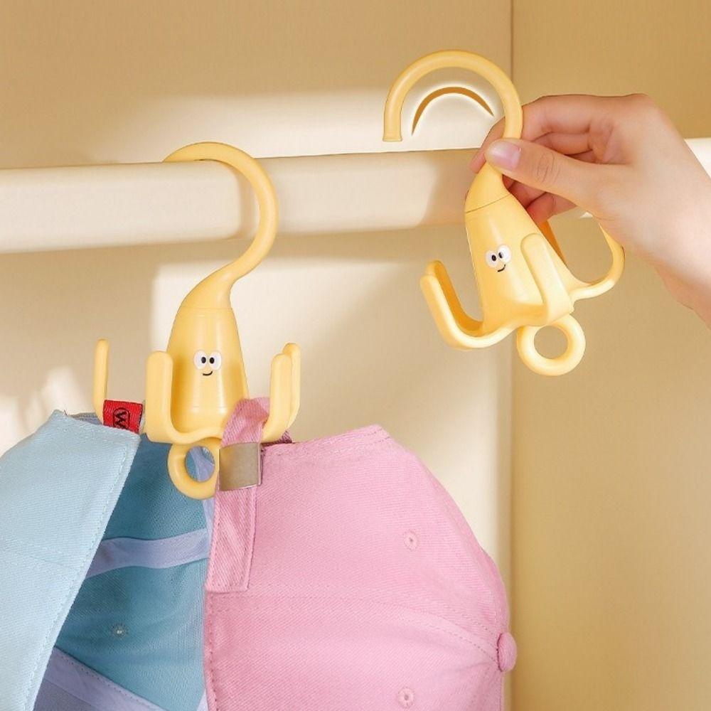 2 Pieces Plastic 360° Rotating Clothes Hook Cartoon Decorative Five Claw Hook Space Saving Rotatable Closet Hooks For Wardrobe